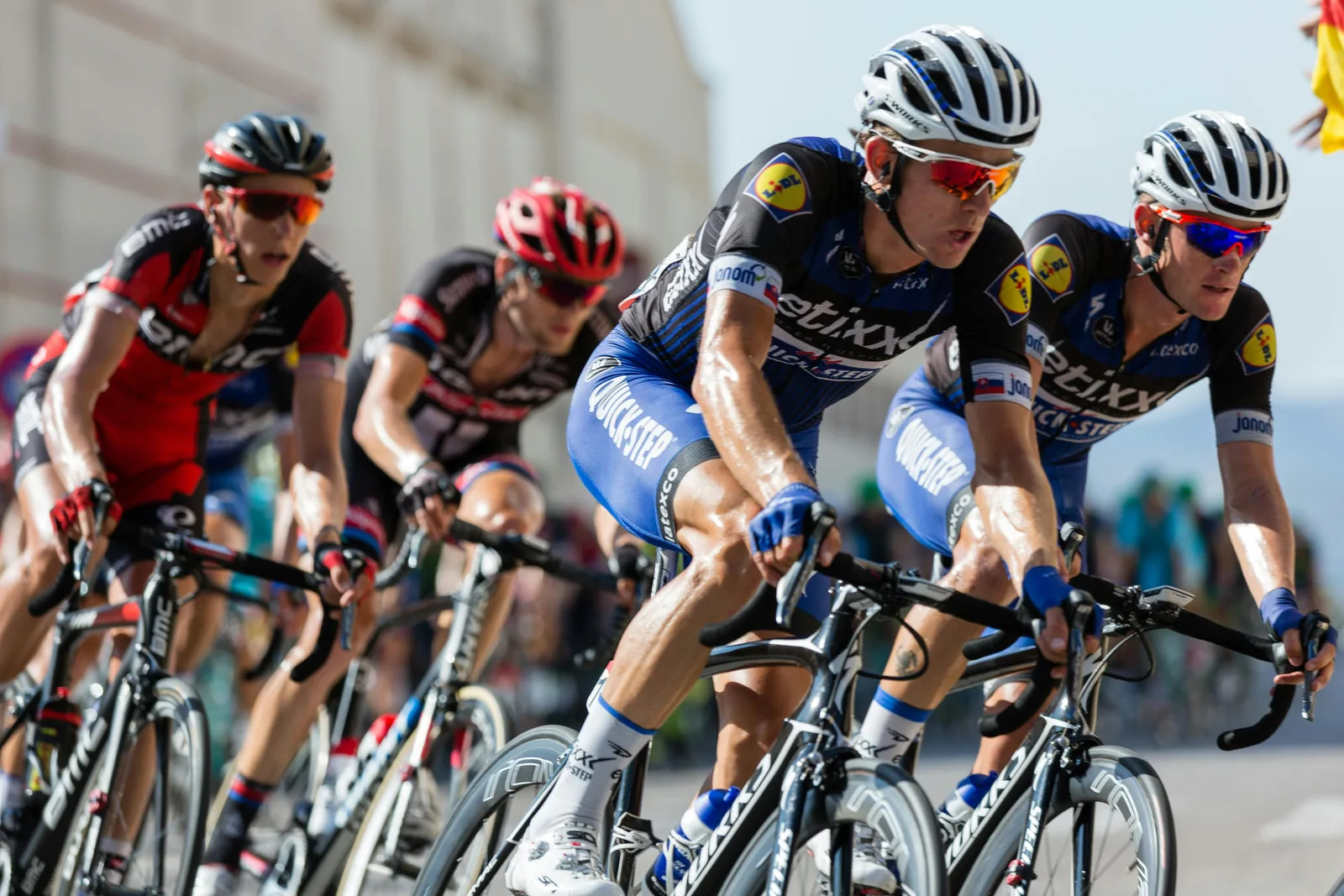 Cyclists racing by